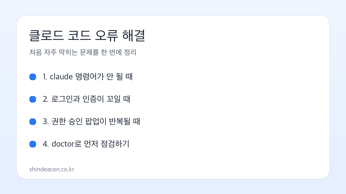 클로드 코드 오류 해결 핵심 흐름 이미지