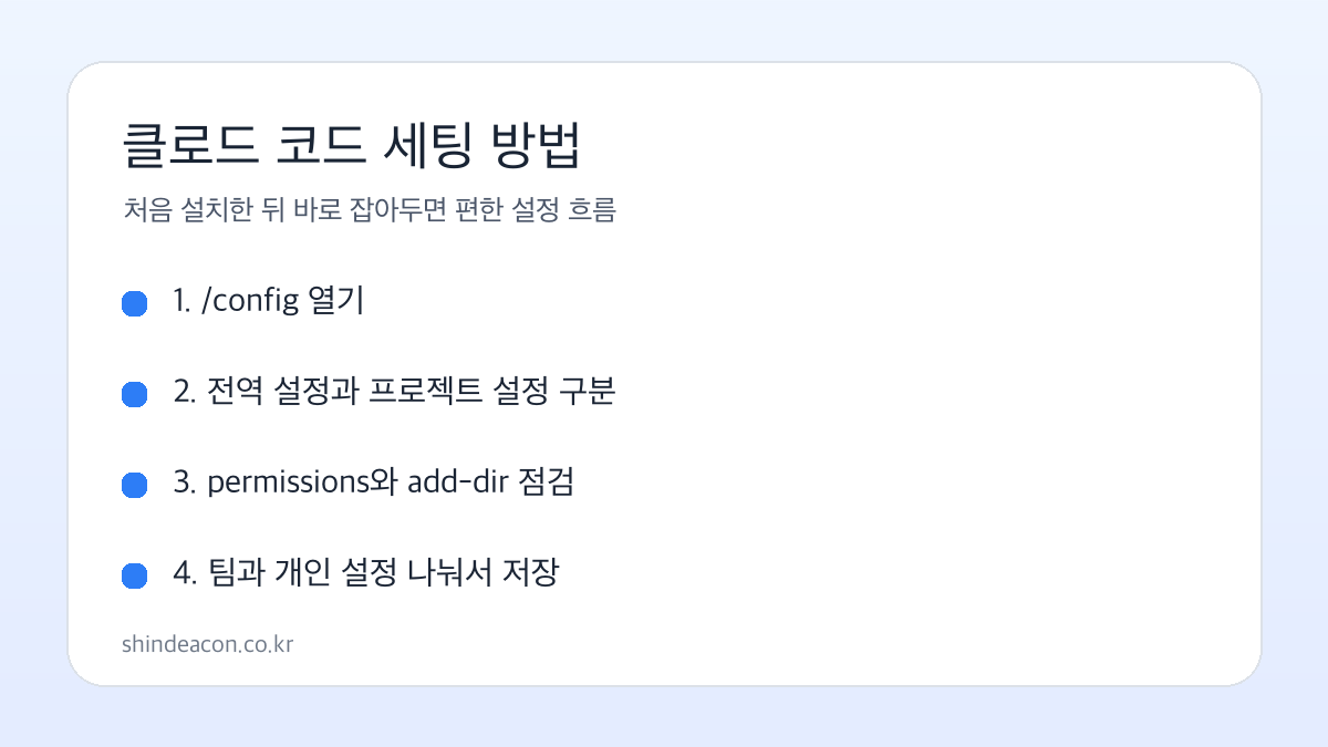 클로드 코드 세팅 방법 핵심 흐름 이미지
